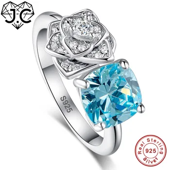 J. C Jemné Šperky 2.5 ct Nádherné Kvetinové Ruby & Blue & White Topaz Pevné 925 Sterling Silver Veľkosť Prsteňa 6 7 8 9 Pre Ženy, Svadobné