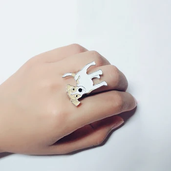Jack Russell Teriér prstene pre ženy, mužov, strieborná farba zliatiny zinku otvorte nastaviteľné muž žena psa krúžok šperky s darčekovej krabičke