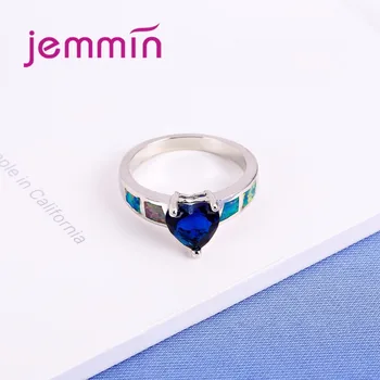 Jammin Nové Módne Modré Srdce Crystal Krúžok Sapphire Blue Opálové Šperky S925 Šterlingov Podiel Krúžok Pre Ženy Darček Sľúbil
