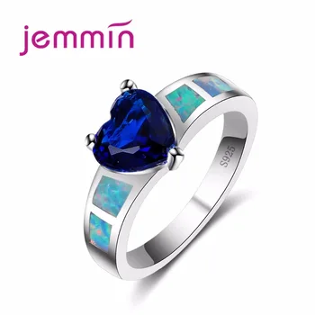 Jammin Nové Módne Modré Srdce Crystal Krúžok Sapphire Blue Opálové Šperky S925 Šterlingov Podiel Krúžok Pre Ženy Darček Sľúbil