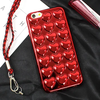 JAMULAR 3D Pokovovanie Červené Srdce Silikónové puzdro Pre iphone 6 6 7 Plus Mäkké TPU Gél Kryt Pre iphone X 8 7 Plus Lano Shell Coque Capa