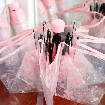 Japonsko kvalitné Kreatívne cherry blossom transparentný dáždnik Ženy, večere, ľahké triple skladacie daždivé dáždnik