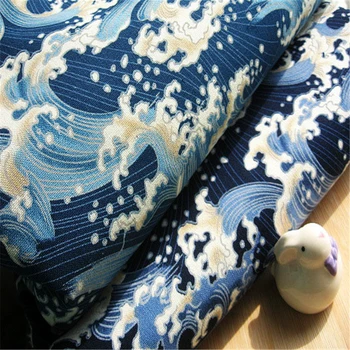 Japonskom Štýle DIY Bavlnená posteľná Bielizeň Textílie pre Domova Vankúše Ukiyoe Oceánu Vlny Vytlačí Modrá Farba Tkaniny Tkaniny