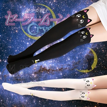 Japonské Anime Falošné Stehná Vysoké pančuchové Nohavice Sailor Moon Cosplay 20. Výročie Luna Mačka Vzor Pantyhose Pančuchy MGCJK012