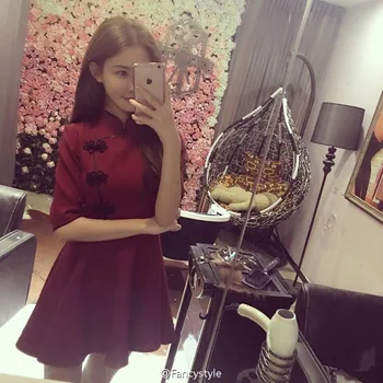 Japonský Harajuku Vintage Gothic Lolita Black Red Slim Čínsky Štýl Cheongsam Šaty