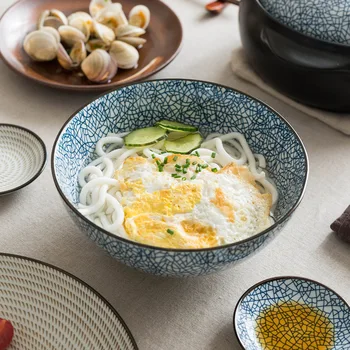 Japonský klasické keramické riadu, kuchyňa rezancové polievky ryža misy 6 palcový 8 palcový veľký ramen misky, lyžice a šálku čaju