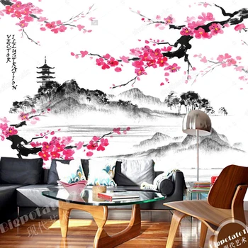 Japonský krajiny tapetu,Krajina s sakura pobočiek,retro nástenná maľba pre obývacej izby, spálne, gauč papier pozadí steny