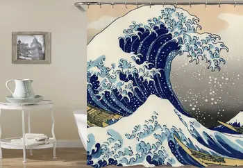 Japonský Veľká Vlna mimo Kanagawa Sprchový Záves s výhľadom na More Vlna Vzor Nepremokavé Kúpeľňa