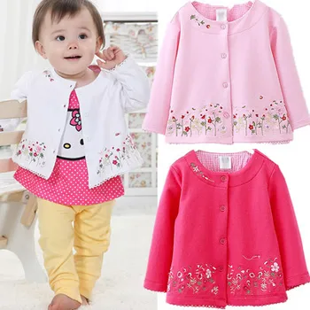 Jar 2016 Deti, Oblečenie pre ženy, Baby, Dievčatá dlhým rukávom cardigan bunda, kabát, vyšívané ružové kvety Deti oblečenie