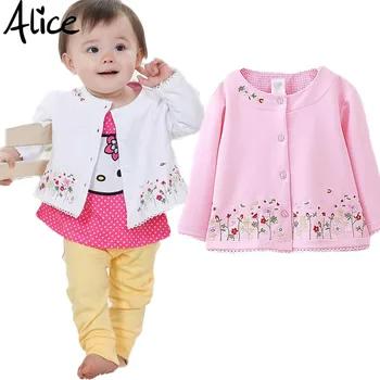 Jar 2016 Deti, Oblečenie pre ženy, Baby, Dievčatá dlhým rukávom cardigan bunda, kabát, vyšívané ružové kvety Deti oblečenie