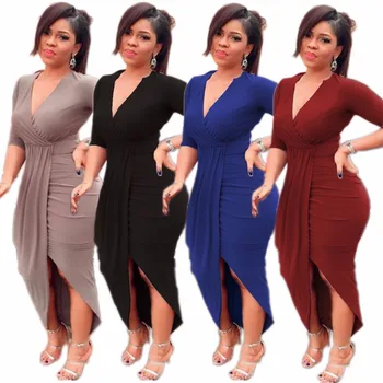 Jar Leto 2018 Módne Ženy Sexy Šaty tvaru Slim Nepravidelný Dlhé Šaty Vysokej Úsek Party Šaty jednofarebné Oblečenie Žien