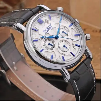 JARAGAR Modré Ruky Auto Dátum Deň Pánske Hodinky Mechanické Muž Hodiny, Náramkové hodinky Montre Homme Heren Horloges