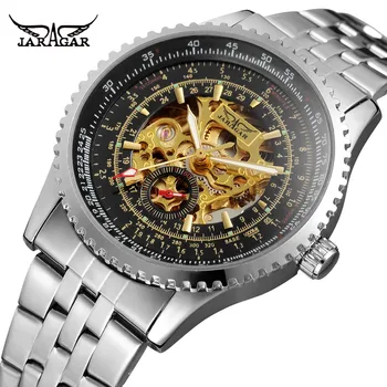 JARAGAR Mužov je Nové Automatickom vinutia Hodinky z Nerezovej Ocele Náramok Kostra Steampunk Analógový Ciferník Vintage náramkové hodinky