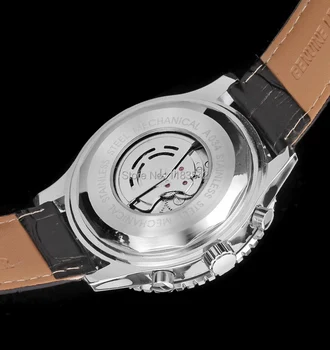 Jargar JAG6907M3S1 nové mužov Automatické módne šaty hodiniek strieborná farba náramkové hodinky s čiernym koženým kapela doprava zadarmo