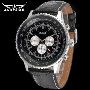 Jargar JAG6907M3S1 nové mužov Automatické módne šaty hodiniek strieborná farba náramkové hodinky s čiernym koženým kapela doprava zadarmo