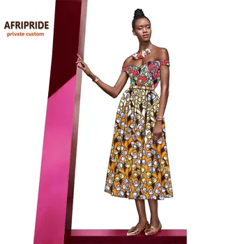 Jarná móda afriky šaty pre ženy afriky femme sexy lady nízke ramienok party šaty tlač bavlna vosk plus veľkosť A722513