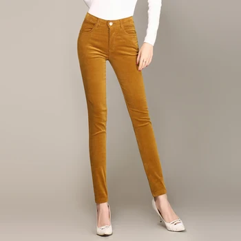 Jarná Móda Velvet Vysoký pás bežné nohavice menčester kvalitné nohavice nohavice rovno strečové nohavice Slim veľké veľkosť