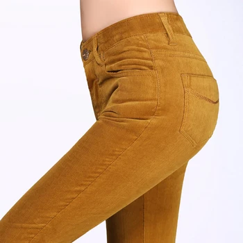 Jarná Móda Velvet Vysoký pás bežné nohavice menčester kvalitné nohavice nohavice rovno strečové nohavice Slim veľké veľkosť