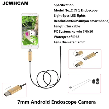 JCWHCAM 7MM HD Android Endoskopu Fotoaparát Had Potrubia Kontrola Pre Smartphone PC 1M 2M 5M 10 M Kábel Usb Endoskop Kameru Vodotesná