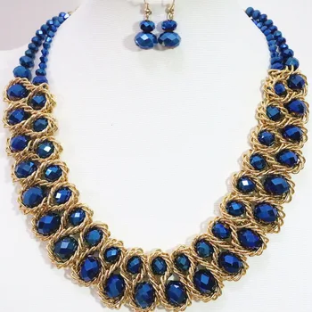 Jedinečný Bohemia zlata-farebná reťaze, ručné elektronické crystal novo náhrdelníky náušnice šperky nastavenie 6 farieb pre ženy B1271