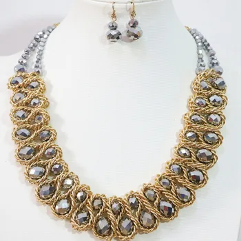 Jedinečný Bohemia zlata-farebná reťaze, ručné elektronické crystal novo náhrdelníky náušnice šperky nastavenie 6 farieb pre ženy B1271