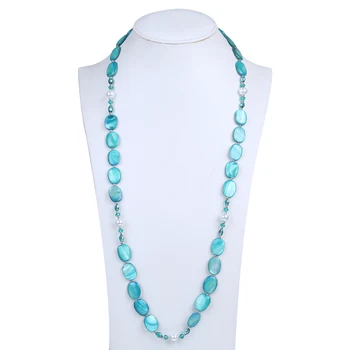 Jedinečný dizajn zelená shell s krištáľovo a sklo korálkový náhrdelník dlho strand perličiek náhrdelník ženy náhrdelník