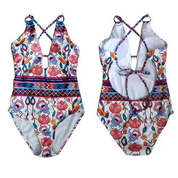 Jednodielne Plavky, Plavky Plávanie Oblek Pre Ženy 2018 Plavky Vintage Kvetinový Plaviek Push Up Obväz Plávať Oblek Monokiny