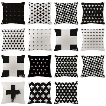 Jednoduché Čierne Biele Geometrie Kríž Vankúš Hodiť Vankúš Cutton Bielizeň Auto Rozkladacia Pohovka Domova Textilné Potlačené Obliečky Na Vankúš