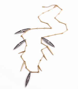 Jednoduchý Dizajn Modernej Ženy Obľúbené Šperky Spike Labradorit Svieti Leaf Zlatá Farba Dlhý Náhrdelník