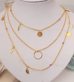 Jednoduchý Nové Strieborná Farba reťazové listy multi layer náhrdelník prívesok pre ženy darček Collier femme módne šperky 2018 Zlatá Farba