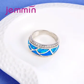 Jemmin 925 Sterling Silver Zásnubné Prstene Pre Mužov A Ženy, Jemné Blue Fire Opal Strany Prst Prsteň Micro Drahokamu