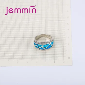 Jemmin 925 Sterling Silver Zásnubné Prstene Pre Mužov A Ženy, Jemné Blue Fire Opal Strany Prst Prsteň Micro Drahokamu