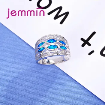 Jemmin Elegantné Blue Fire Opal Prstene Pre Ženy 925 Sterling Silver Ring Kúzlo Prst Krúžky pre Strany, Jemné Šperky Darček