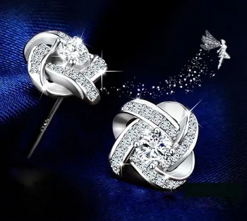 Jemmin Jemné 925 Sterling Silver Rhinstone Crystal Svadobné Stud Náušnice Pre Ženy Strany Náušnice Šperky Darček