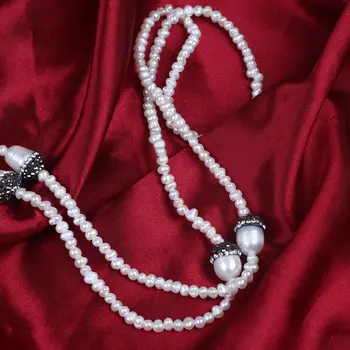 Jemná 3-4 mm malé biele zemiaky perlový náhrdelník pearl strapec prívesok náhrdelník ílu polyméru & drahokamu perličiek náhrdelník