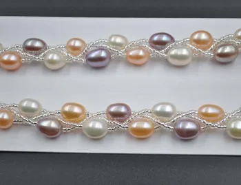 Jemné 7.5-8*9-11 mm 3lines multicolor sladkovodné perly náramky, magnetická spona