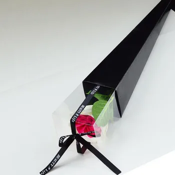 Jemné Kvety, Darčeková krabička Balenie Jedného Rose Držiteľ PVC Trojuholník Okno So Stuhou Kvetinový Arragement Kvetinárstvo Dodávky ZA3213