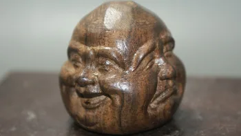 Jemné Čína Voňavé Dreva Vyrezávané Vynikajúce staré HandWork Štyri tváre Budhu Sochy Hlavu