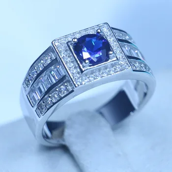 Jemné Šperky Originálne Soild 925 Sterling silver Band Prstene pre Mužov 1.5 ct Modrý AAAAA zirkón cz mužskej Strany Prst Prsteň