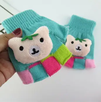 Jesenné a zimné detské zahustiť teplé pletené rukavice chlapec a dievča deti zimné krásne kreslené medveď bezprstové rukavice R260
