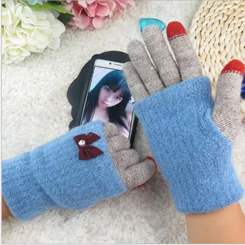 Jesenné a zimné módne dámske rukavice nová funkcia multi touch screen mobile rukavice cashmere vlna dvojvrstvové teplé glovesA160