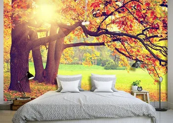 Jeseň Javorový Strom Horskou kulisou 3d izba tapety krajiny 3d nástennú maľbu, tapety Domáce Dekorácie