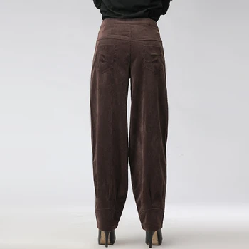 Jeseň vysoký pás ženský bavlnený menčester voľné módne bloomers v strednom veku plus veľkosť bežné nohavice