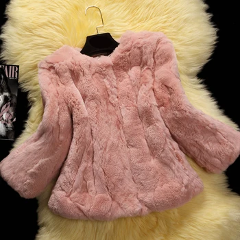 Jeseň zima 2017 tri štvrtiny rukáv slim krátke prírodné rex králik kožušinový kabát vrchné oblečenie žien králik kožušiny bunda doprava zadarmo