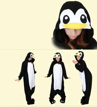 Jeseň Zima Roztomilý Kreslený Zvierat Sivá Čierna Penguin Pyžamo Nastaviť Dospelých Unisex Fleece, Dlhý Rukáv Sleepwear Oblečenie Pre Voľný Čas Cosplay