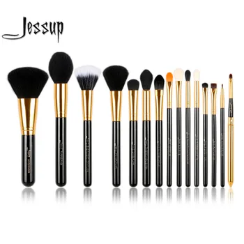 Jessup 15pcs make-up Sada štetcov Prášok Nadácie kefa Eyeshadow Očné linky, Pery Štetec Black / Gold make up a Kozmetické krása
