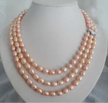 Jew3113 3 riadok Očarujúce prírodné 8-9mm south sea ružový perlový náhrdelník šperky AAA