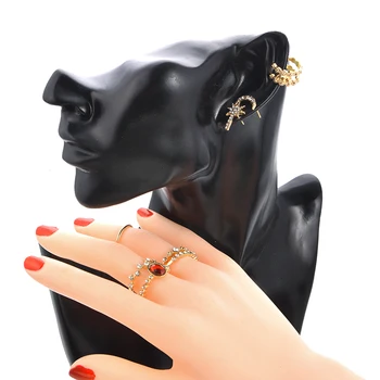 Jewdy 7pcs roztomilý mesiac stud náušnice veľký kameň červený drahokam, prstene pre ženy krásne šperky femme Bijoux dobré farebné klip šperky Set