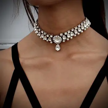 Jewdy Crystal Choker Náhrdelník 2018 Luxusné Vyhlásenie Chokers Náhrdelníky Pre Ženy Trendy Robustný Krku Doplnky, Módne Šperky