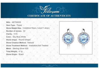 JewelryPalace 925 Sterling Silver Prírodné Sky Blue White Topaz Halo Stud Náušnice Originálne Šperky Pre Ženy Móda Darček 5.4 ct
